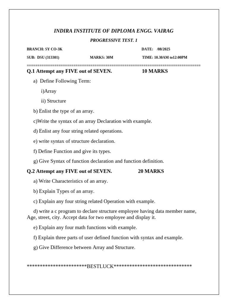 DSU Progressive Test 1 Overview | PDF