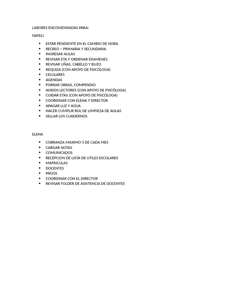 Labores Encomendadas | PDF