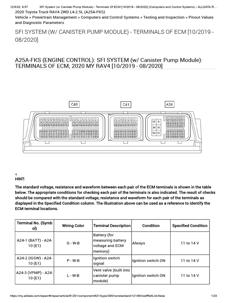 2020 RAV4 SFI System ECM Pinout Guide | PDF | Throttle | Fuel Injection