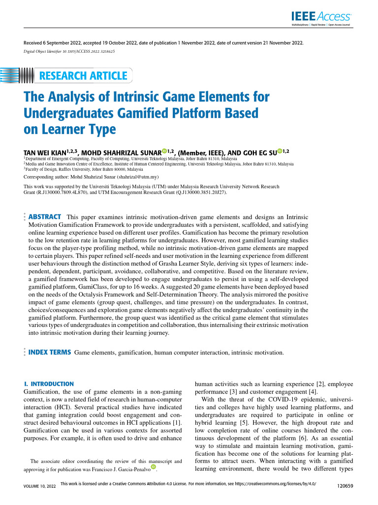 The Analysis of Intrinsic Game Elements For Undergraduates Gamified ...