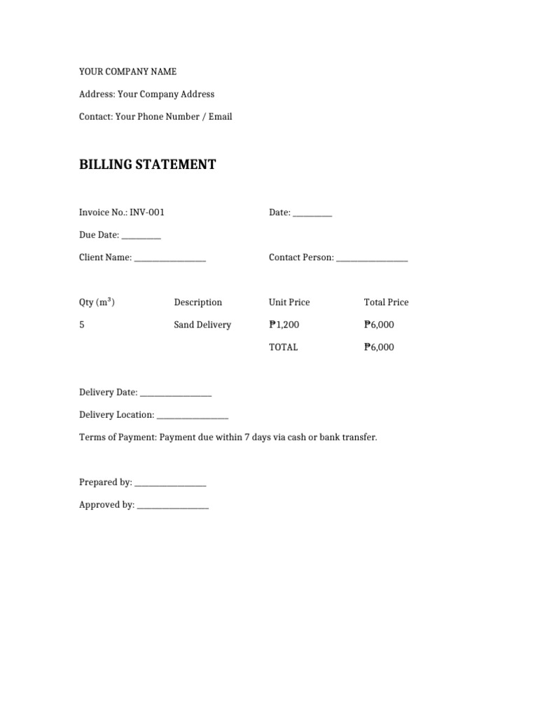 Billing Statement for Sand Delivery | PDF