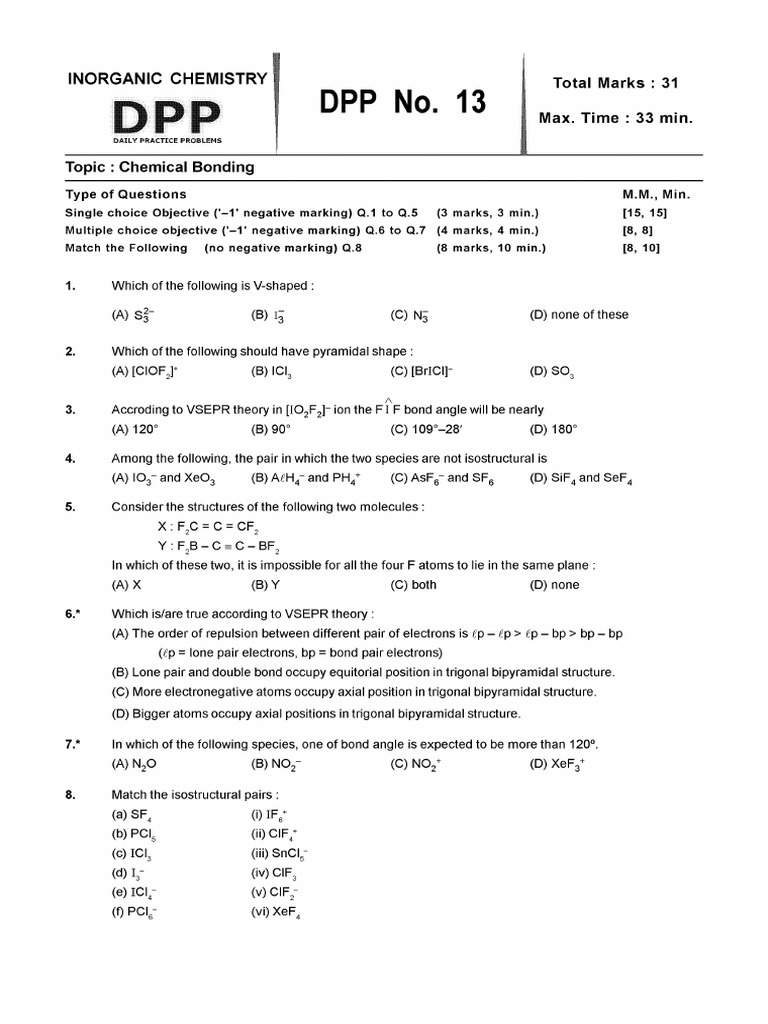 DPP No - 13.chemical Bonding | PDF