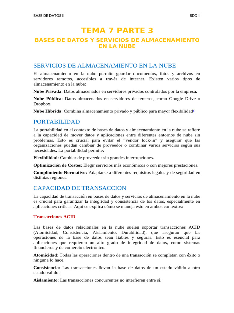 Almacenamiento en la Nube y Bases de Datos | PDF | Computación en la ...