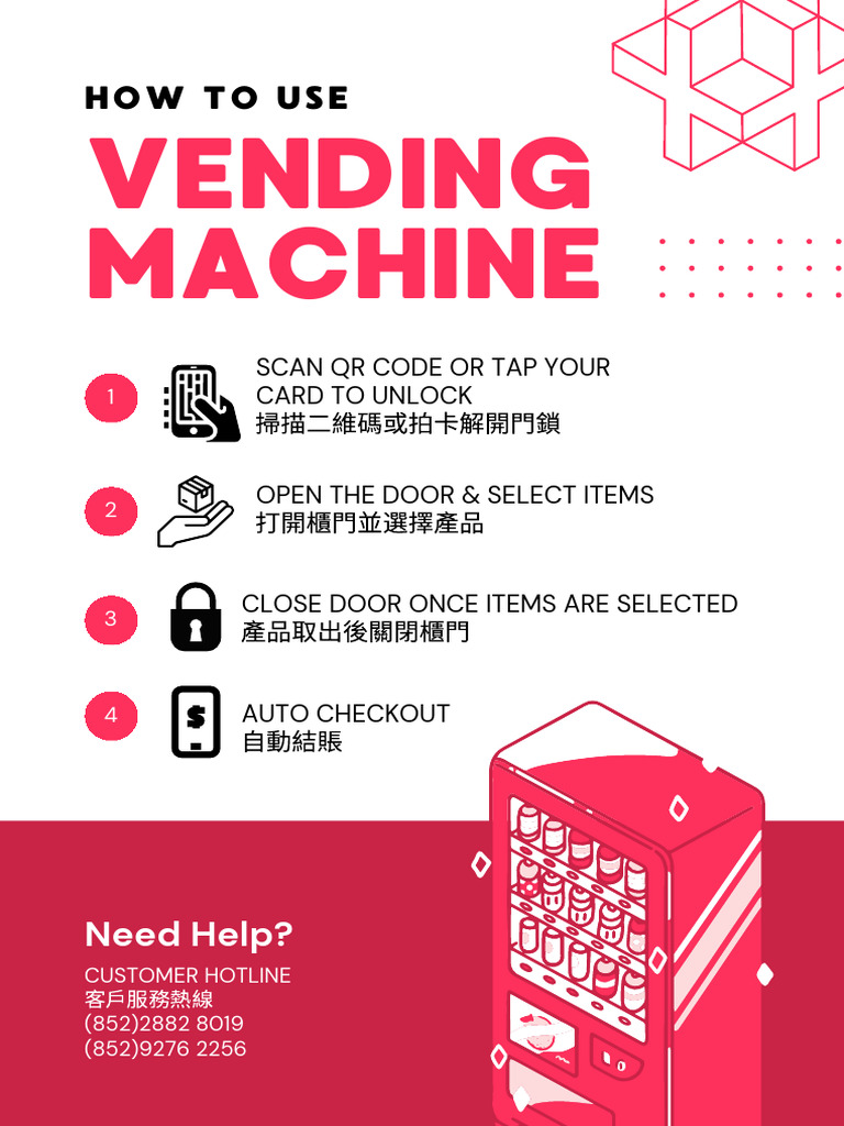 Red Modern How To Use Vending Machine Sign Document A4 - 20250825 ...