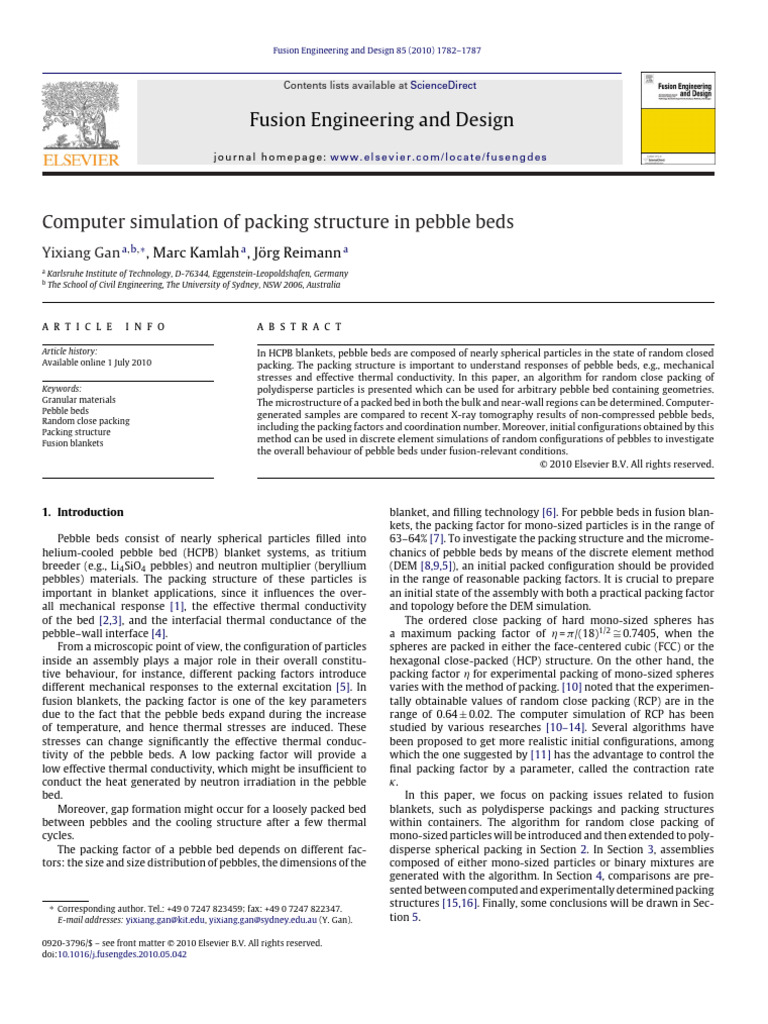Computer Simulation of Packing Structure in Pebble Beds | PDF ...