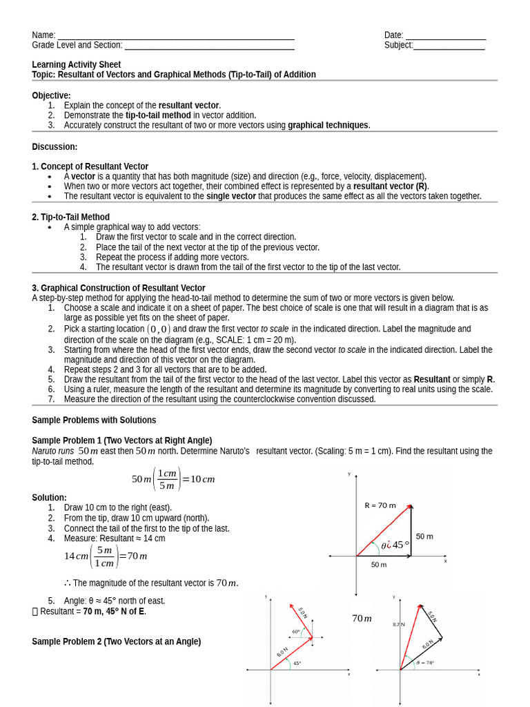 Tip-to-Tail Vector Addition Guide | PDF | Euclidean Vector | Euclidean ...