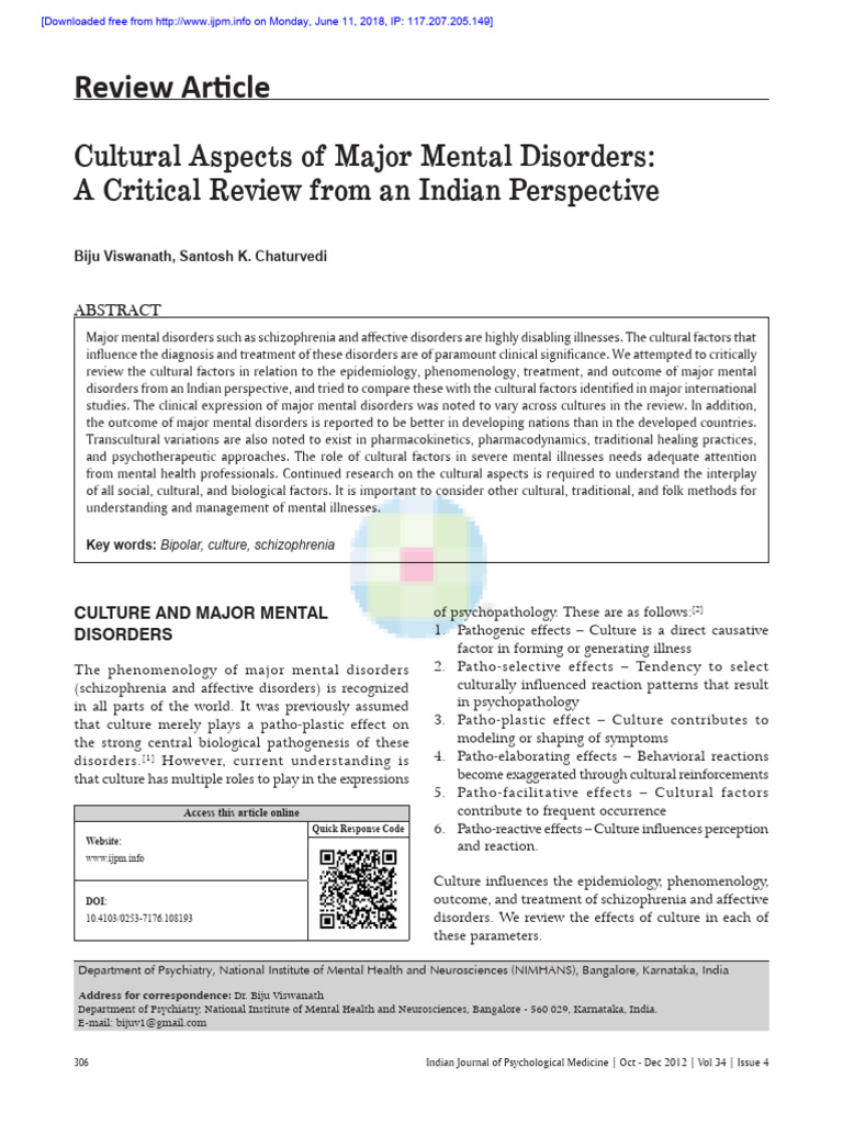Cultural Aspects of Major Mental Disorders | PDF | Delusion | Mental ...