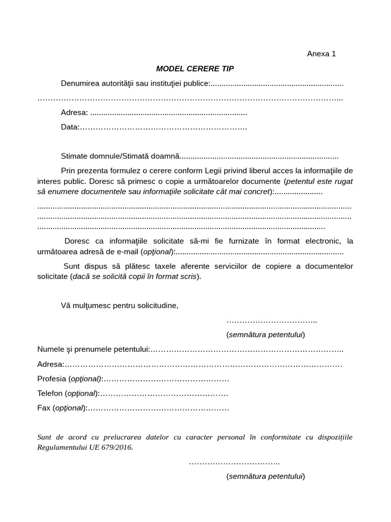 Model Cerere Tip | PDF