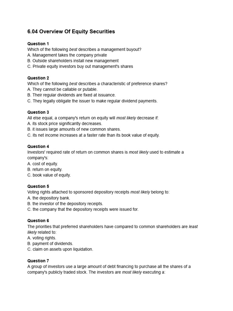 Equity Securities: Key Concepts Explained | PDF | Stocks | Equity (Finance)