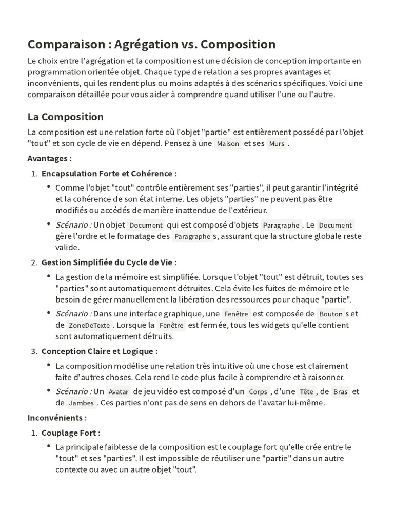 Agrégation vs. Composition en POO | PDF | Analyse du cycle de vie ...