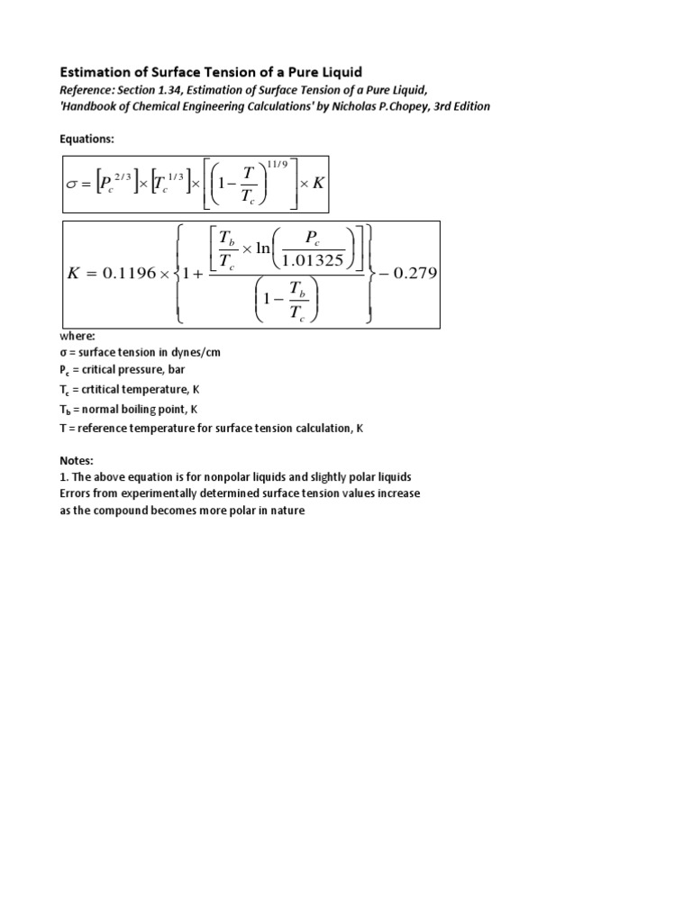 Surface Tension of Pure Liquid PDF Surface Tension Liquids