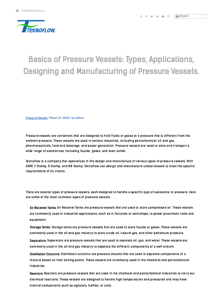 Basics of Pressure Vessels - Types, Applications, Designing and ...
