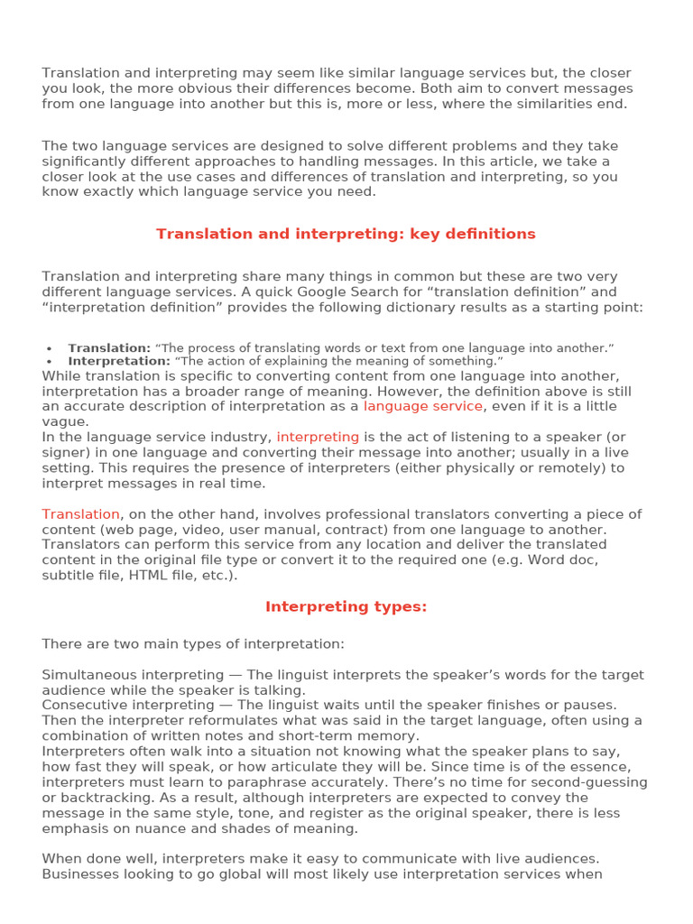 Translation vs. Interpreting Explained | PDF | Language Interpretation ...