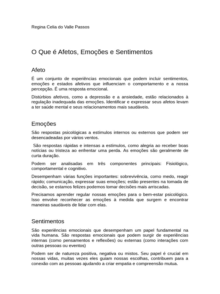 Diferenças entre Afetos, Emoções e Sentimentos | PDF | Emoções | Afeto ...