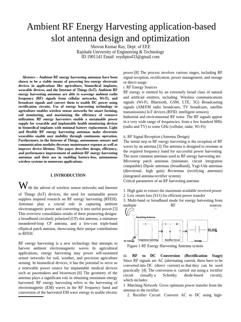 RF Energy Harvesting Antenna Design | PDF | Antenna (Radio) | Energy ...