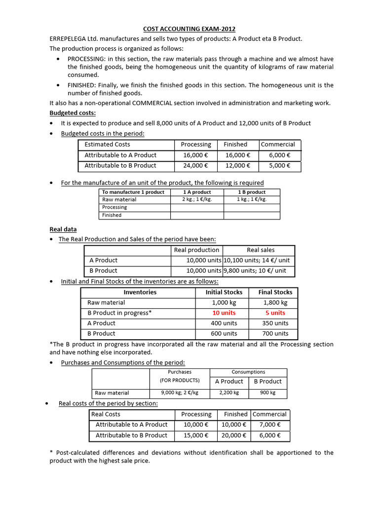 2012 Cost Accounting Exam Analysis | PDF | Inventory | Subtraction