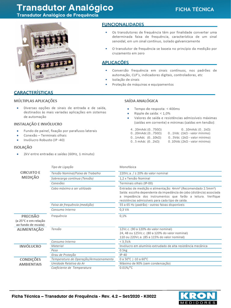 Transdutor Analógico de Frequência K0022 | PDF | Frequência ...
