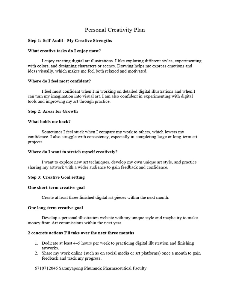 Personal Creativity Plan for Digital Art | PDF
