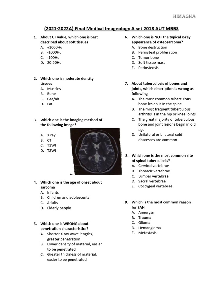 Medical Imaging Questions and Answers | PDF | Lung | Vertebra