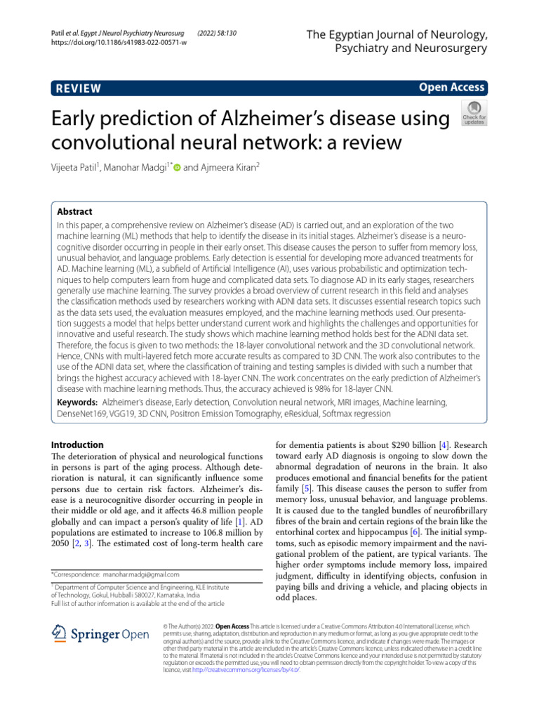Early prediction of Alzheimer’s disease using convolutional neural ...