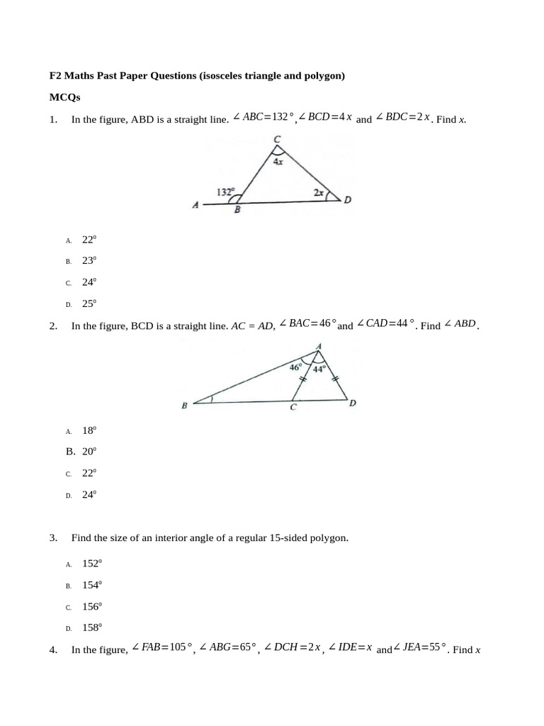 F2 Maths Exam: Angles and Polygons | PDF | Angle | Triangle Geometry