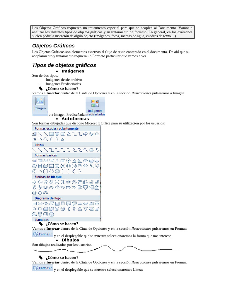 Guia Conocimientos de Word (7) Objetos Gráficos | PDF | Microsoft Word