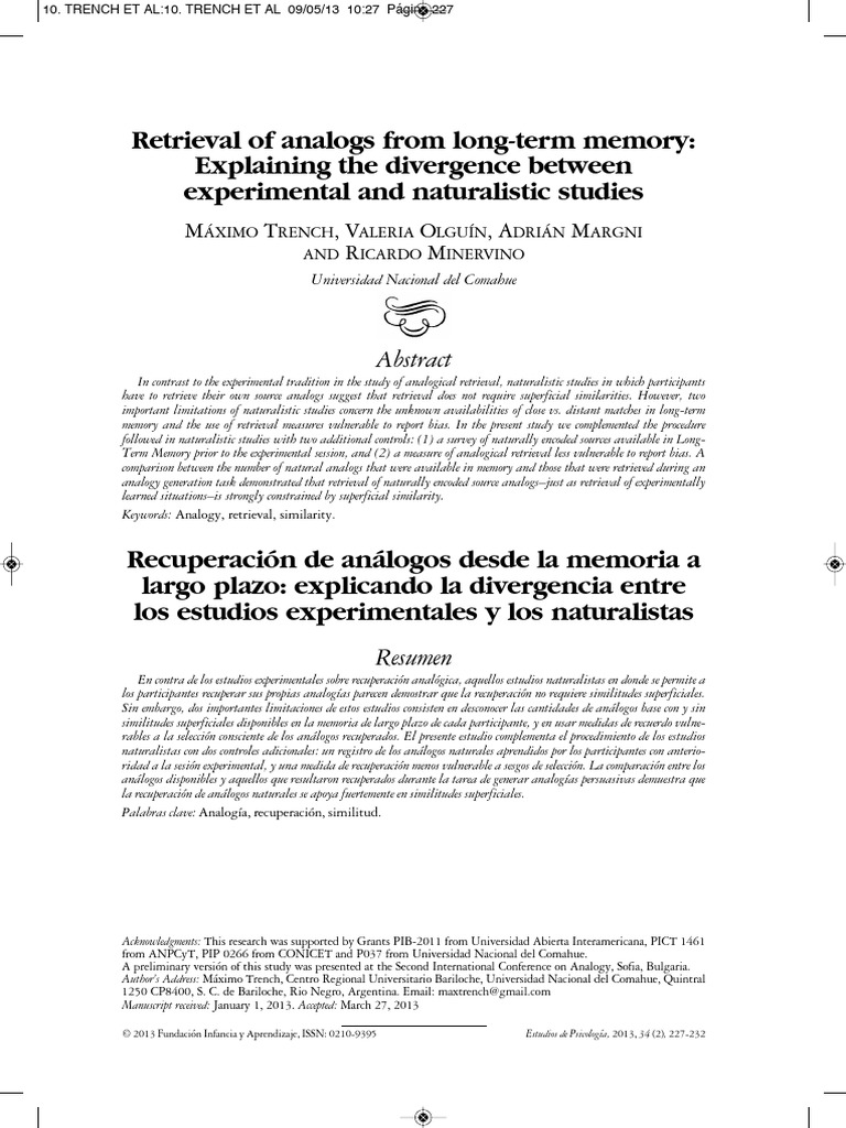 Analogical Retrieval in Memory Studies | PDF | Analogy | Cognition