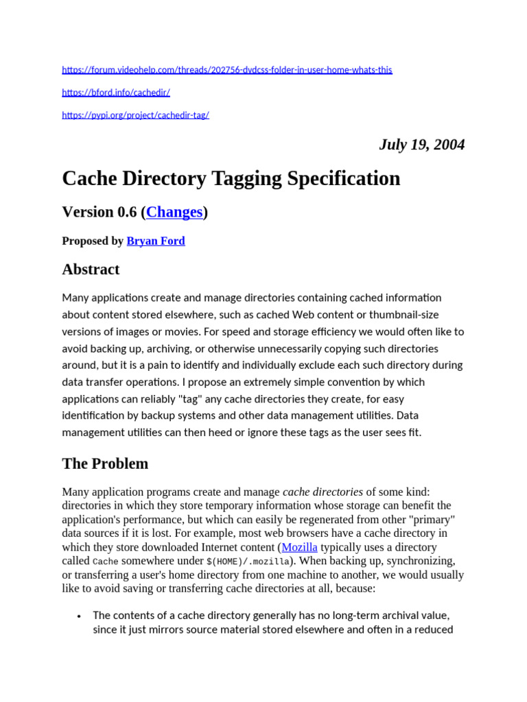 Cache Directory Tagging Proposal | PDF | Cache (Computing) | Computer File