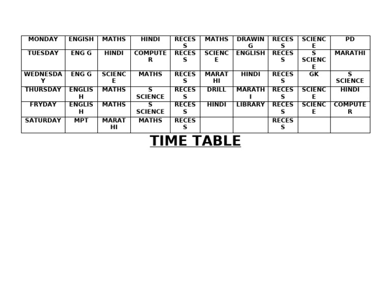 6 TH B Time Table | PDF