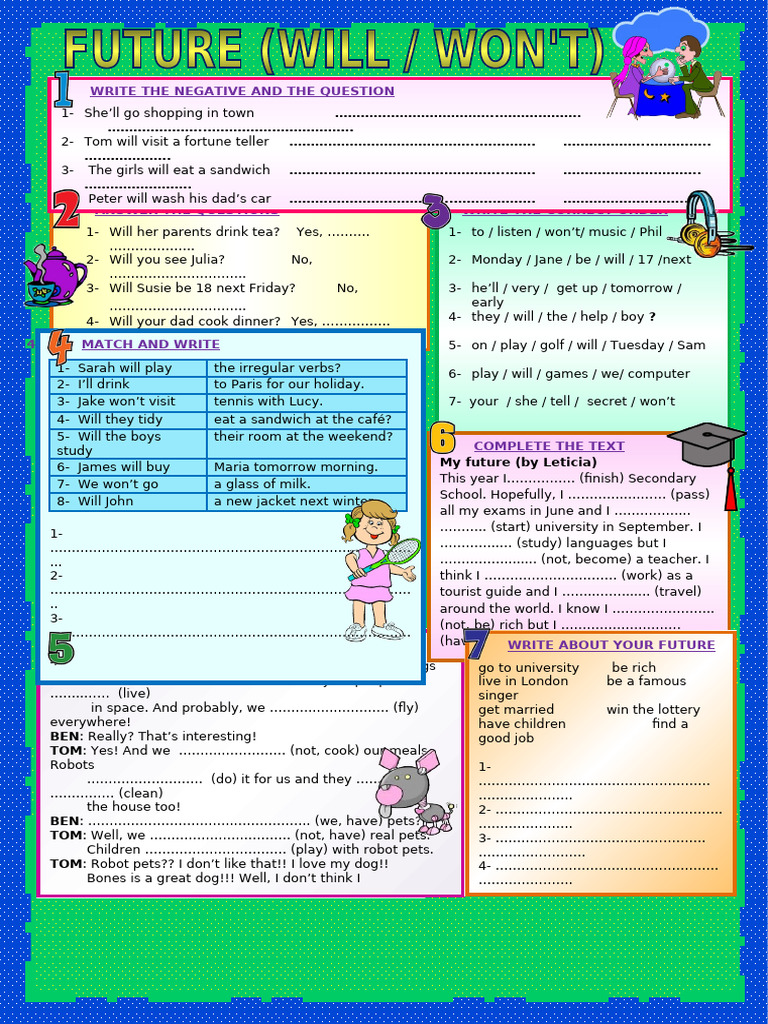 Future Plans and Predictions Exercises | PDF | Syntax | Grammar