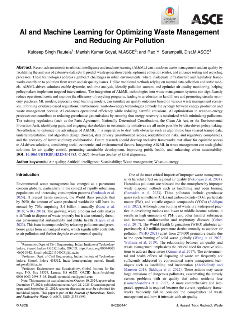 AI and Machine Learning for Optimizing Waste Management | PDF | Air ...