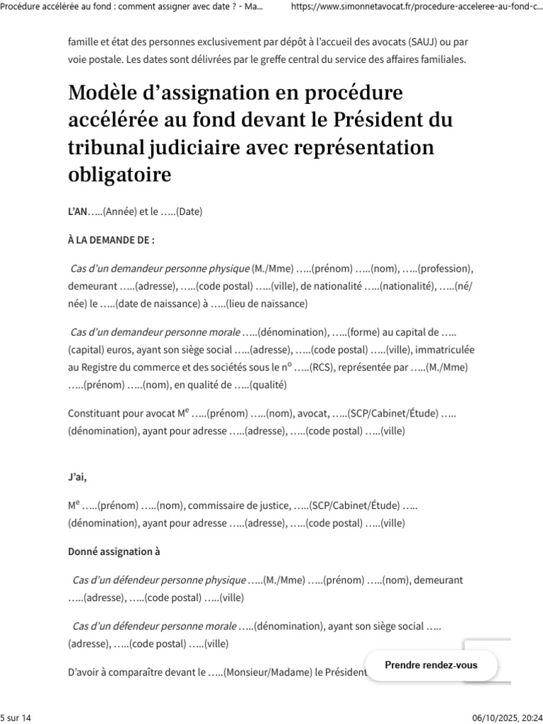 Modèle d'assignation accélérée au fond | PDF | Justice | Crime et violence
