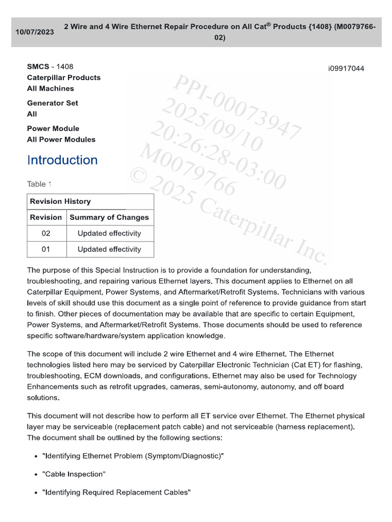 2 Wire and 4 Wire Ethernet Repair Procedure On All Cat Products | PDF