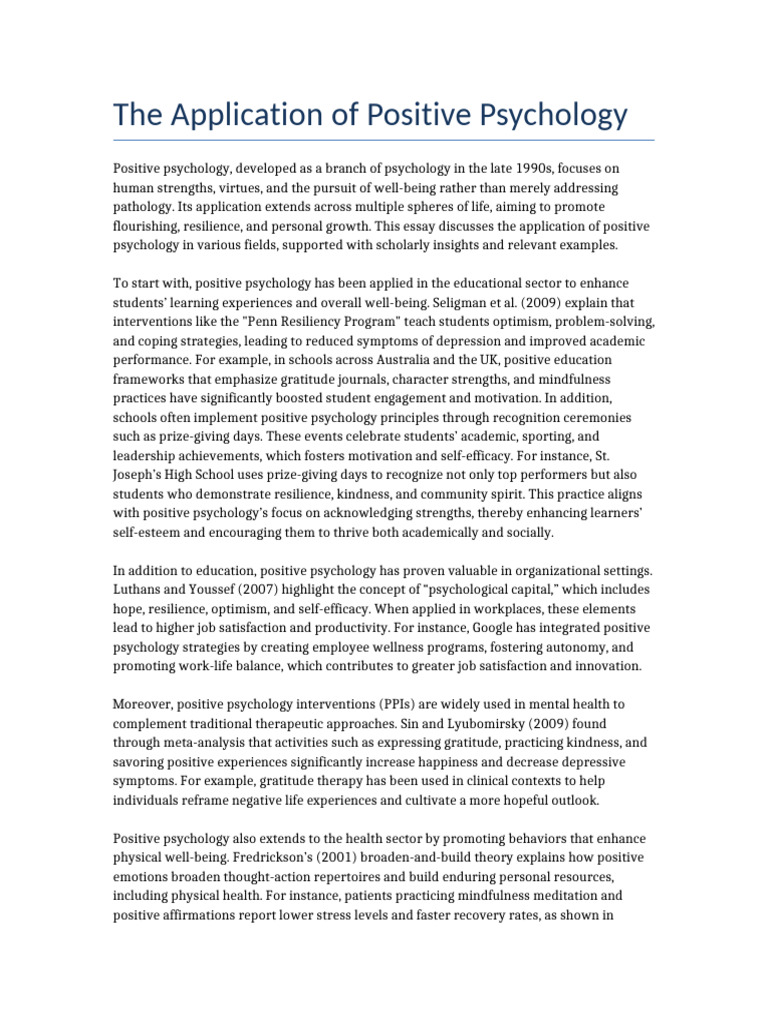 Applications of Positive Psychology | PDF | Positive Psychology ...