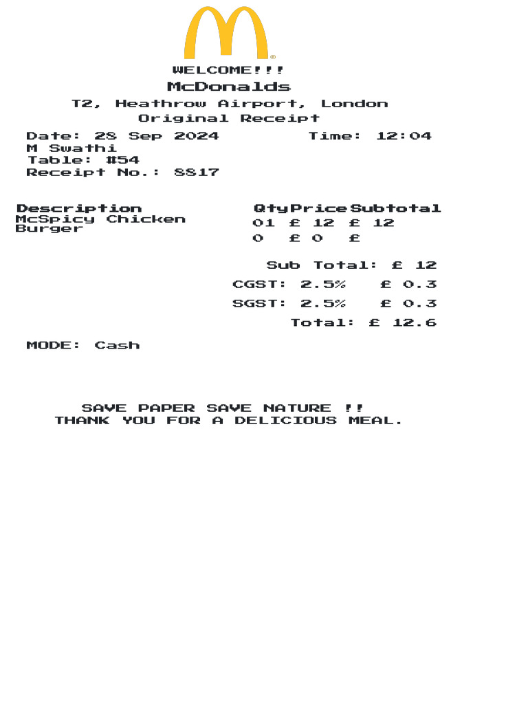 Restaurant Bill Template 1 | PDF