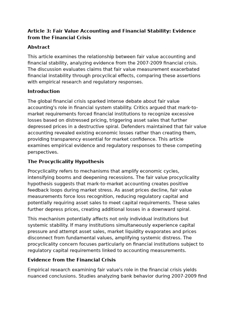 Fair Value Accounting's Impact on Stability | PDF | Fair Value | Market ...