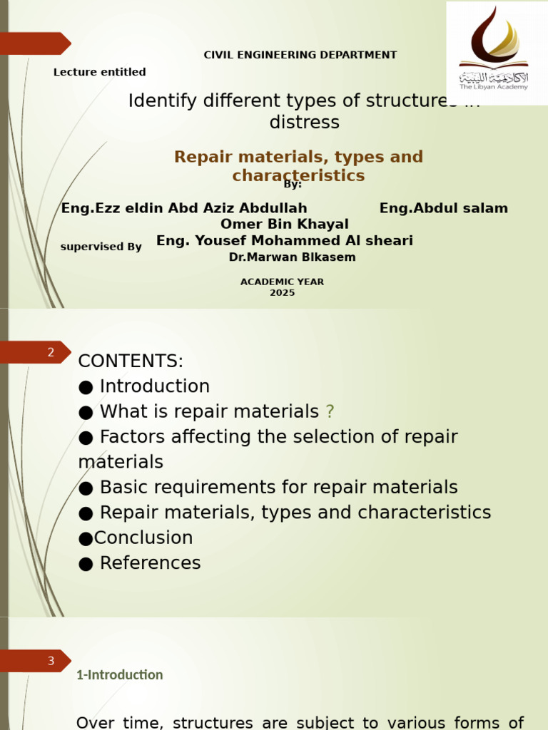 Types and Characteristics of Repair Materials | PDF | Concrete ...