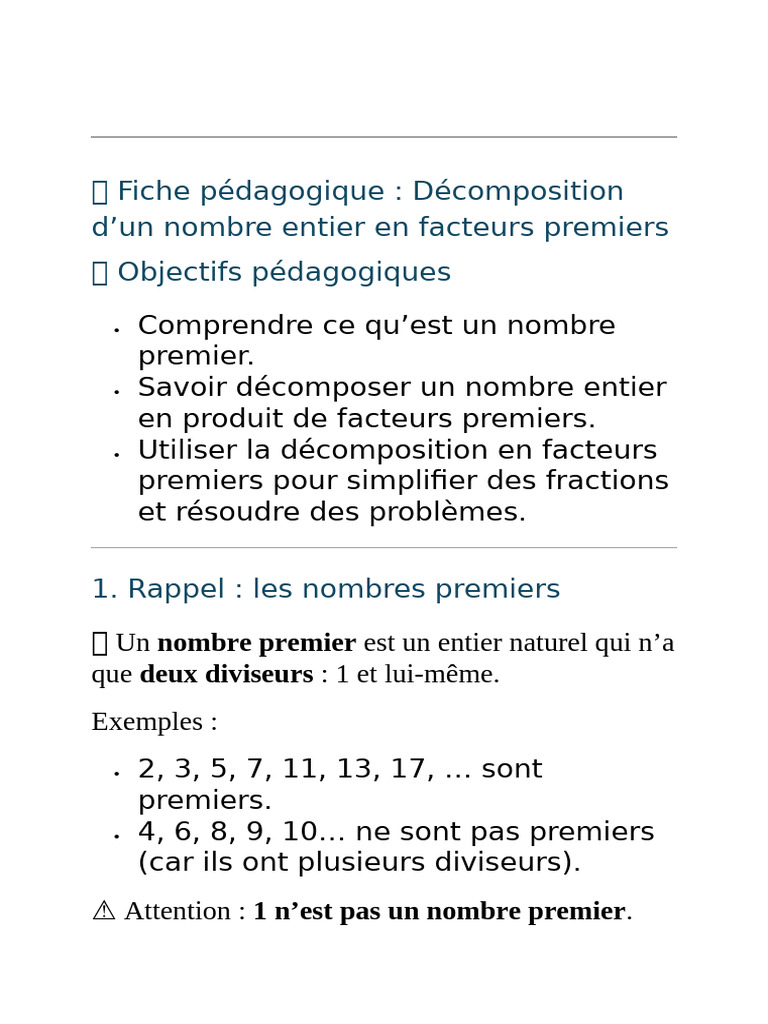 Décomposition des Nombres en Facteurs Premiers | PDF