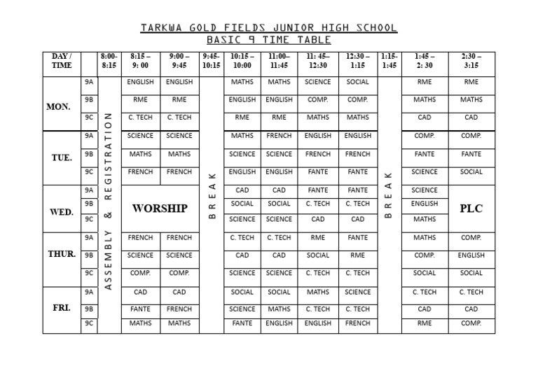 Basic 9 Timetable | PDF