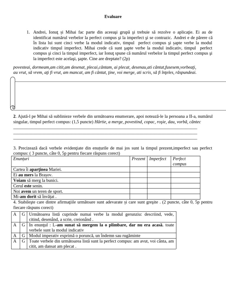 Fisa de Lucru Perfect Compus | PDF