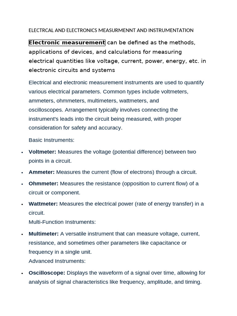 Electrical Measurement Instruments Guide | PDF | Observational Error ...