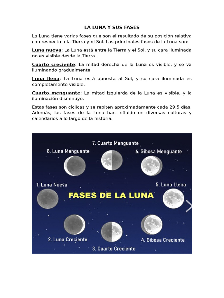 Fases y nombres de la Luna | PDF | Luna | Ciencia planetaria