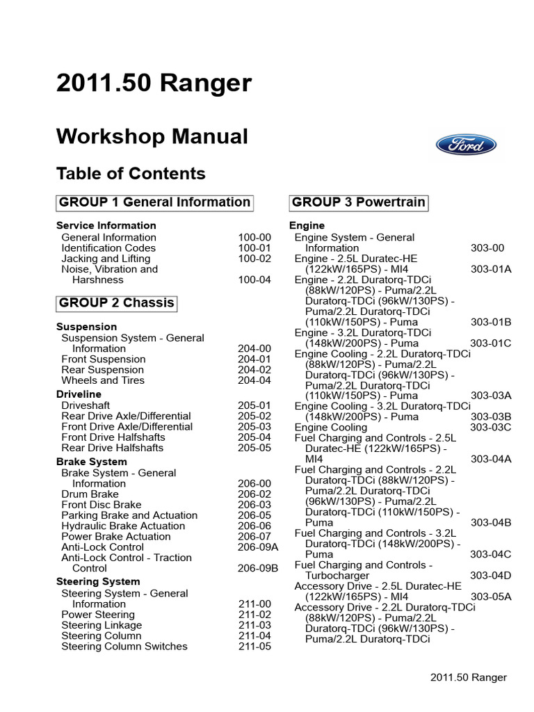 Ford Ranger 2.2 Engine Overview | PDF | Axle | Brake