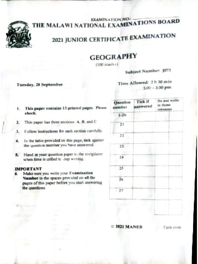 2021 Jce Geo Maneb | PDF