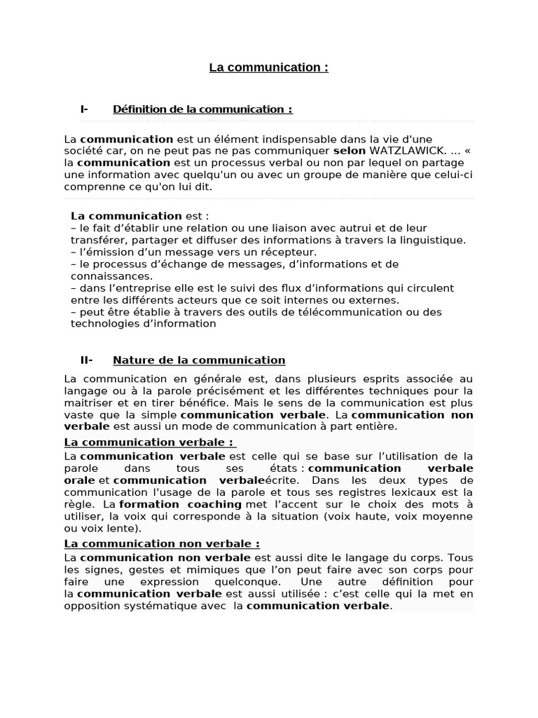 Définition de la communication verbale | PDF | Communication non ...