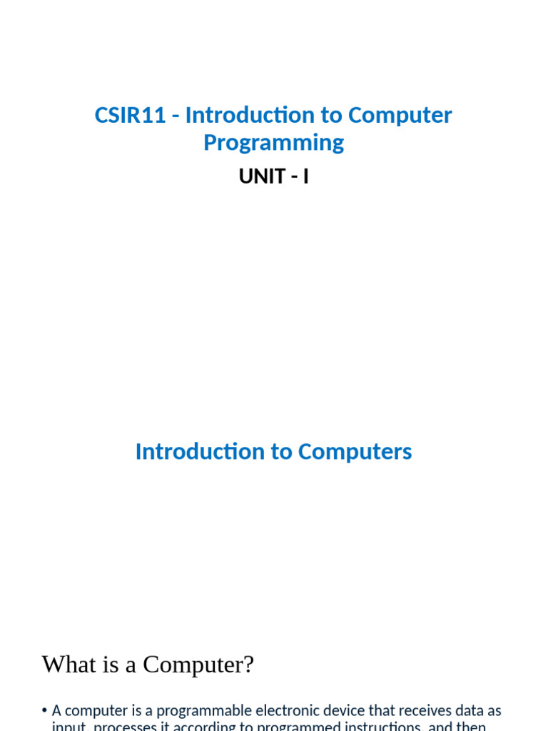 Introduction to Computer Programming | PDF | Computer Data Storage ...