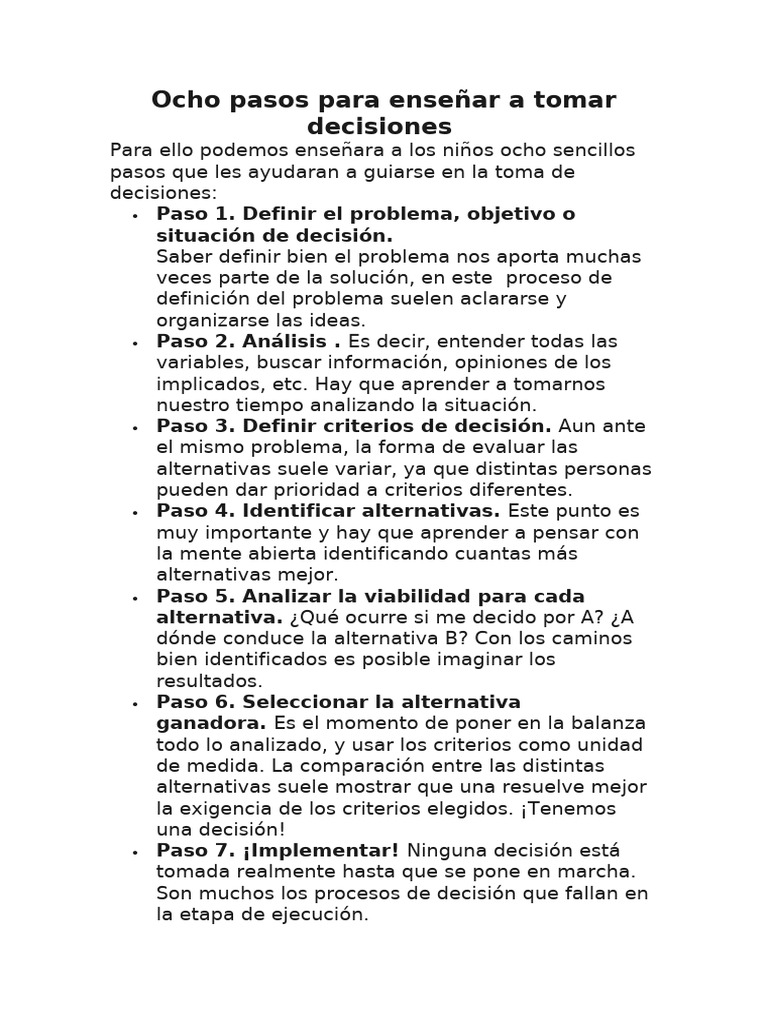 Ocho pasos para tomar decisiones efectivas | PDF