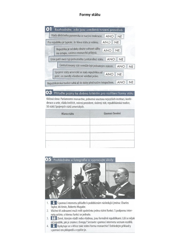 Formy Státu - Pracovní List | PDF