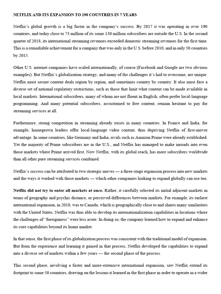 Netflix's Global Expansion Strategy | PDF | Netflix | Streaming Media