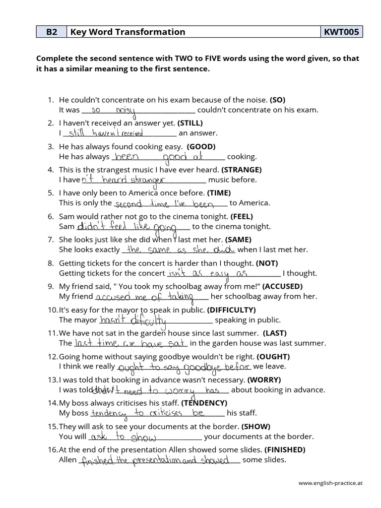 B2 Key Word Transformation Exercises | PDF
